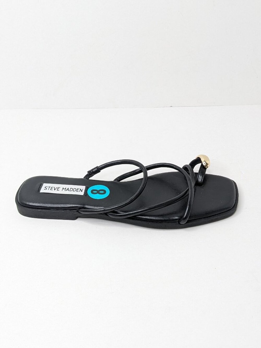 Steve Madden Black Strappy Toe-Ring Sandals with Gold Accent - Picture 2 of 6